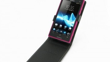 Pdair Leather Case for Sony XperiaLT26 S - Flip Top Type (Black)