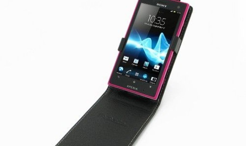 Pdair Leather Case for Sony XperiaLT26 S - Flip Top Type (Black)
