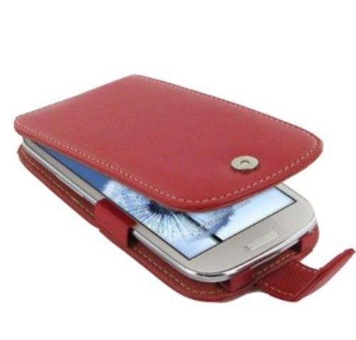 Pdair Leather Case for Samsung Galaxy S III S3 GT-i9300 - Flip Type (Red)