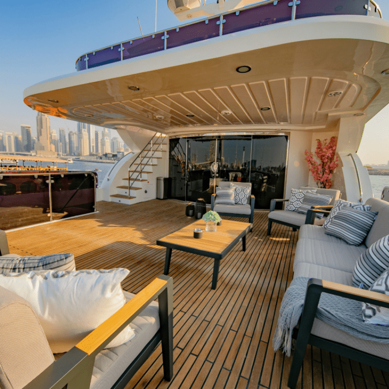 Dubai Harbour Superyacht Experience with Live station & Drinks  Dubai Harbour by Xclusive Yachts